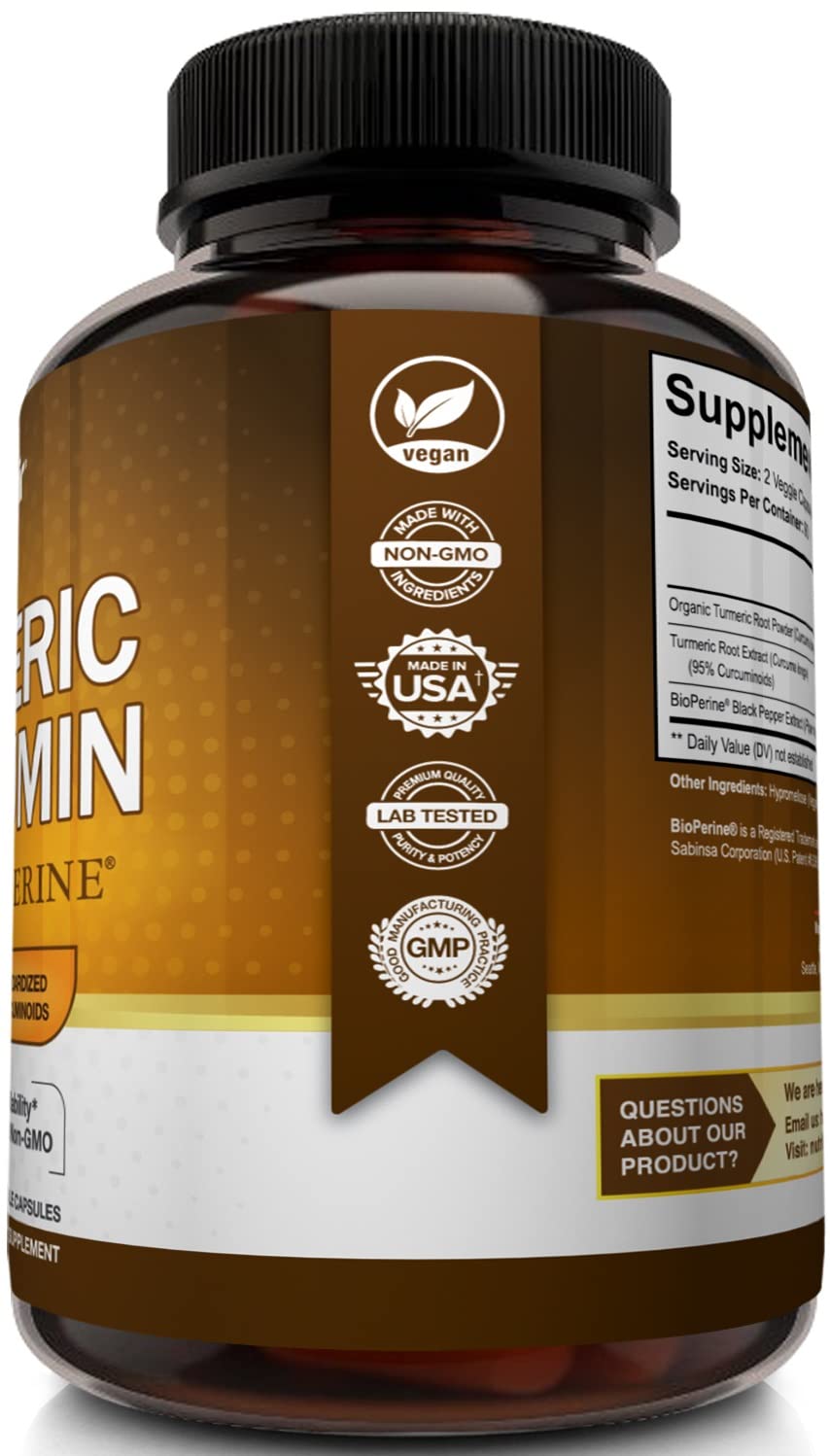 NutriFlair Turmeric Curcumin facts panel confirms US manufacturing and third-party testing