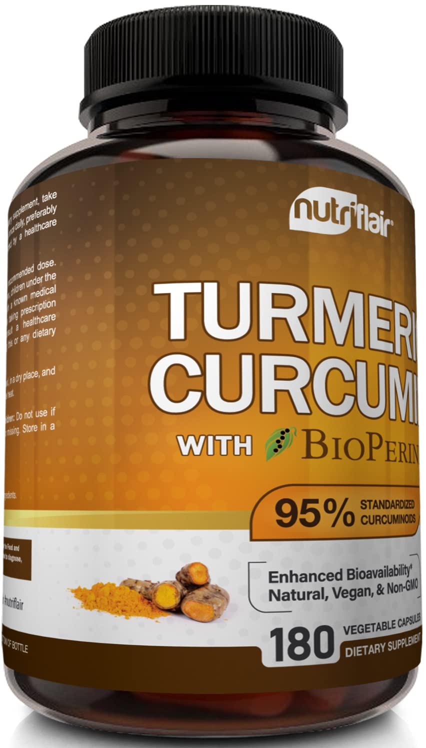 NutriFlair Turmeric Curcumin label communicates high quality and potency