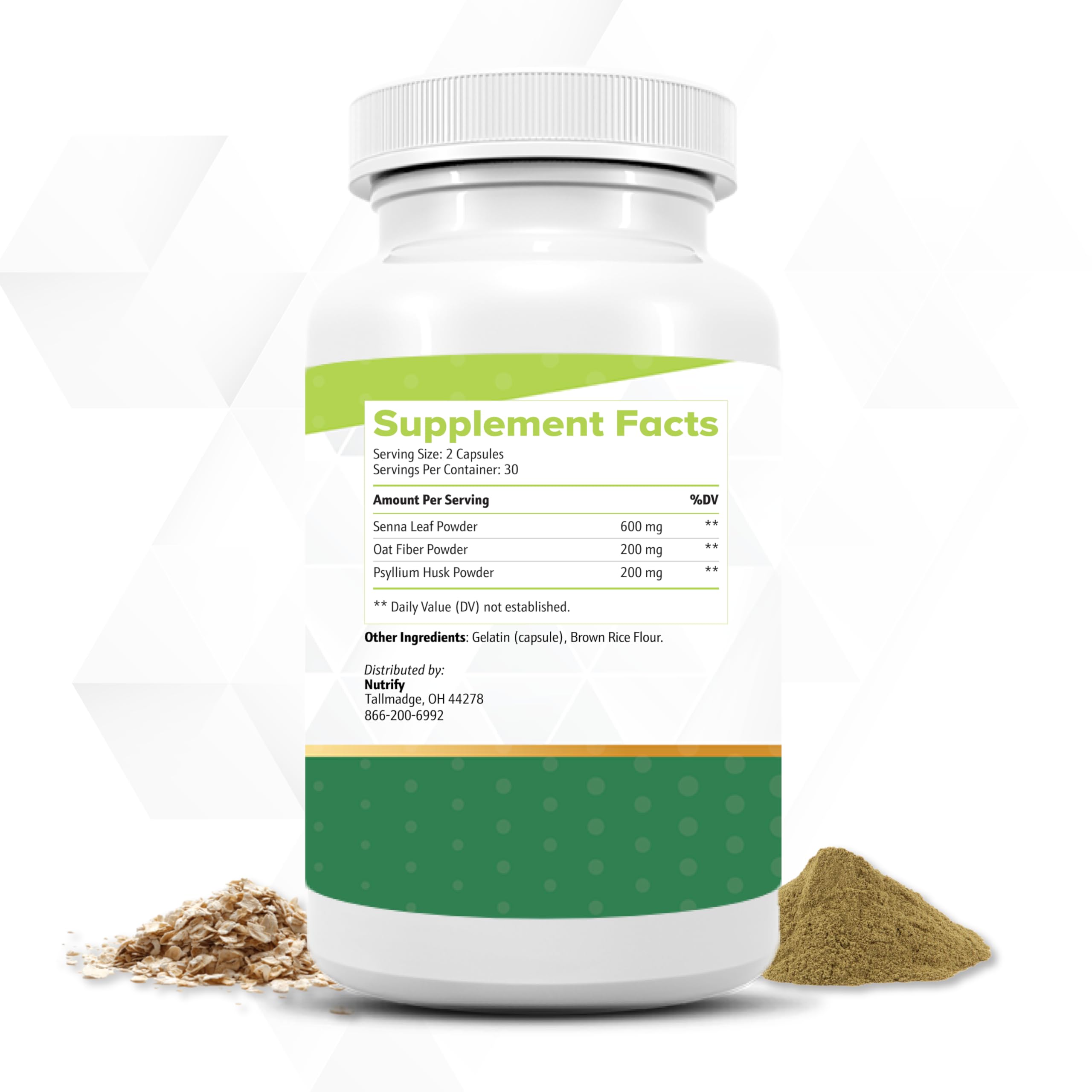 NutriFlush capsules close-up showcasing vegan GMO-free gut health support