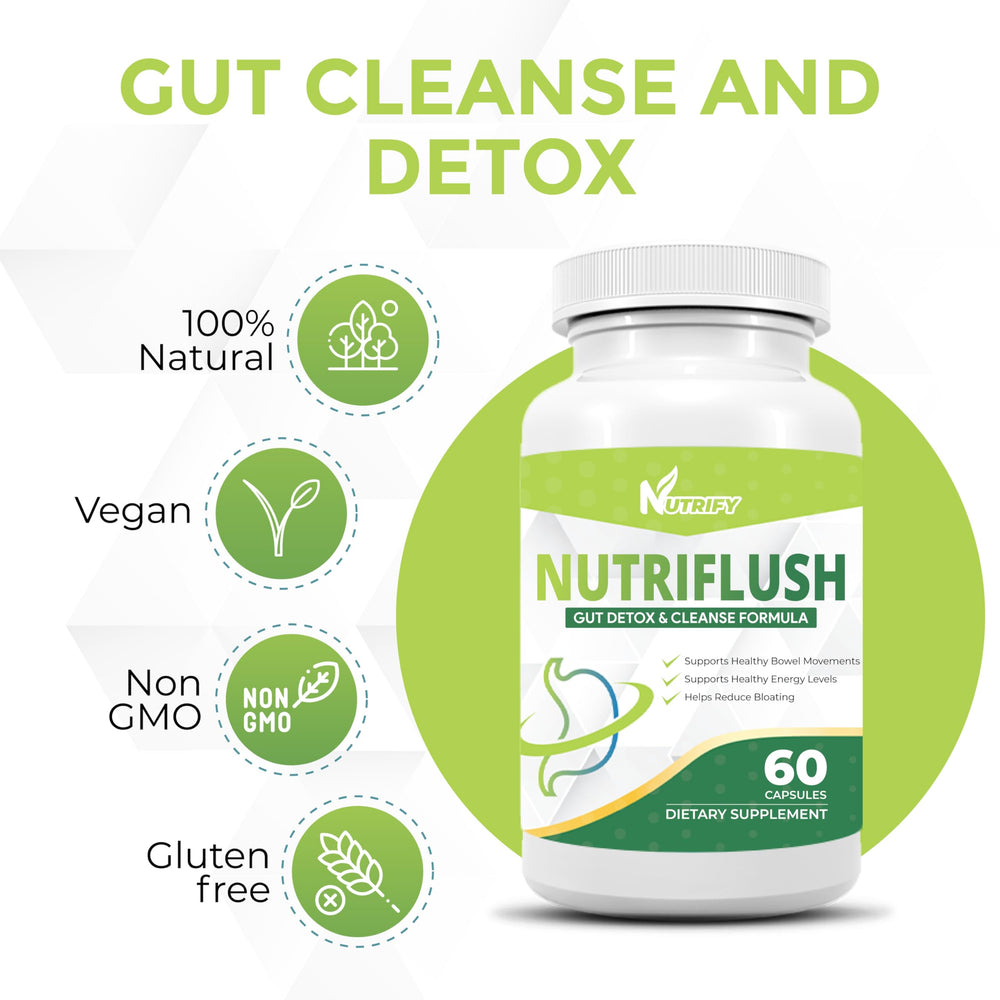 NutriFlush label detail emphasizes vegan non GMO ingredients for clean digestion