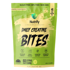 Nutrify Daily Creatine Gummies packaging front, convenient daily supplement for workouts