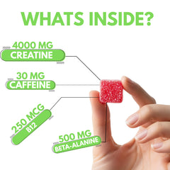 Nutrify Melon Mania gummies poured reveal fruity texture and dosage cue.