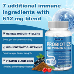 NutriGut Probiotics close-up reveals 100B CFUs for deep gut delivery