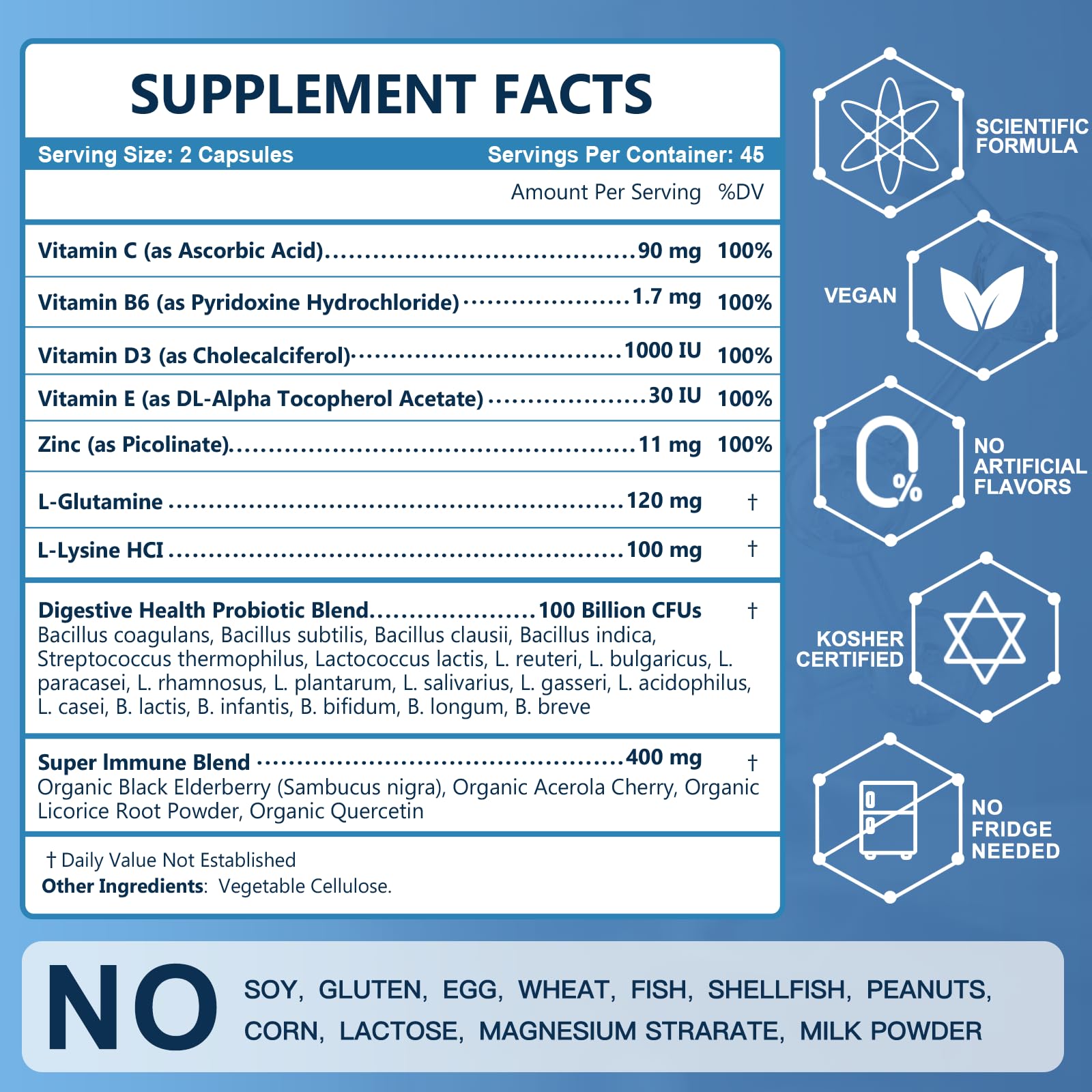 NutriGut Probiotics Vitamin B6 and L-lysine support wellness
