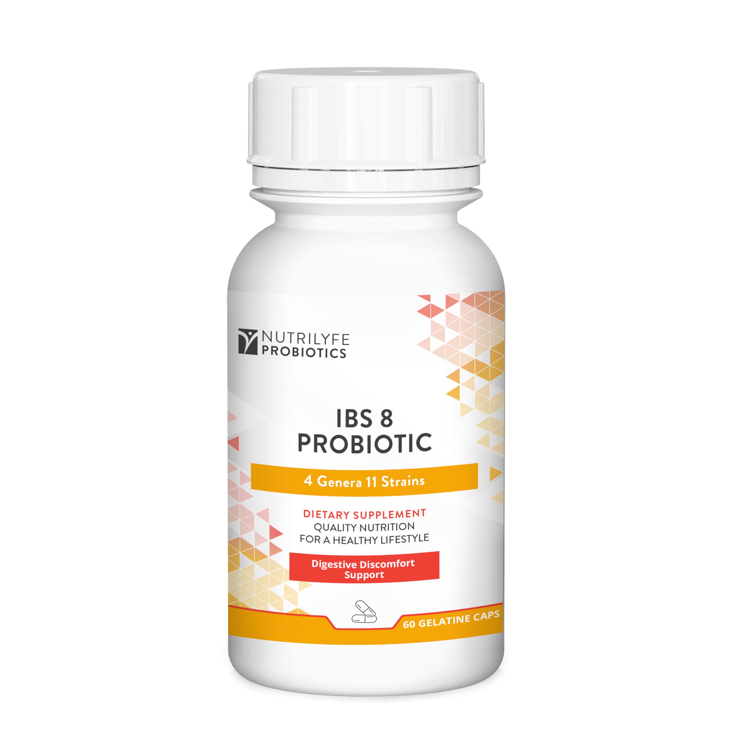 Nutriherb IBS 8 probiotic bottle front view for daily gut support.