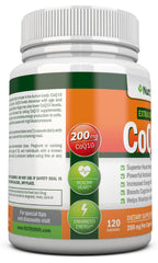 NutriONN CoQ10 bottle nutrition panel with 200 mg per capsule for energy support