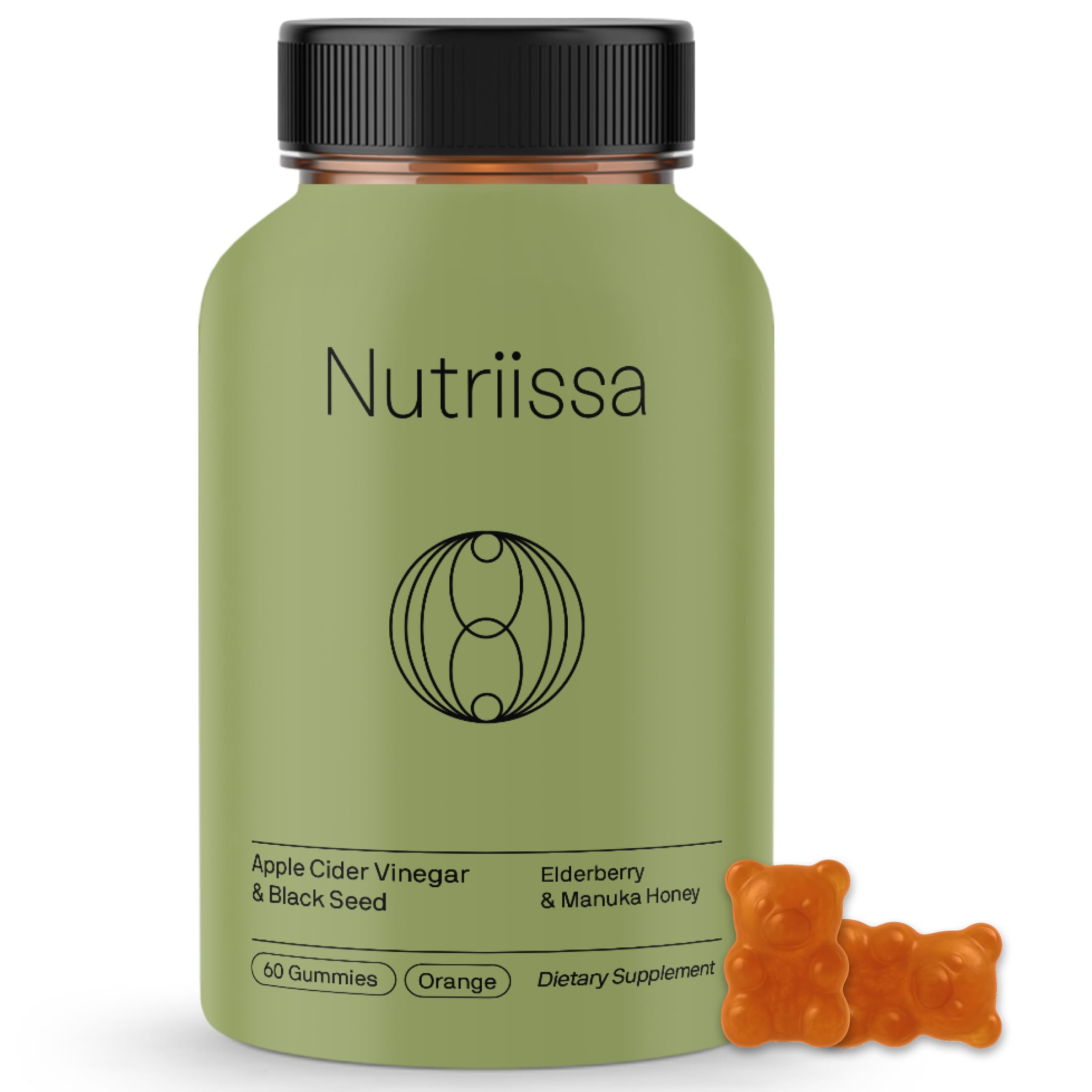 Nutriissa orange-flavored gummies bottle front for daily wellness support.