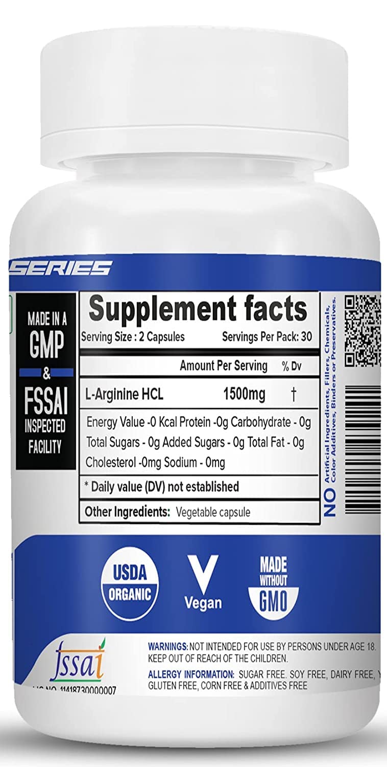 NutriJa L-Arginine HCL capsules being poured for easy daily intake.