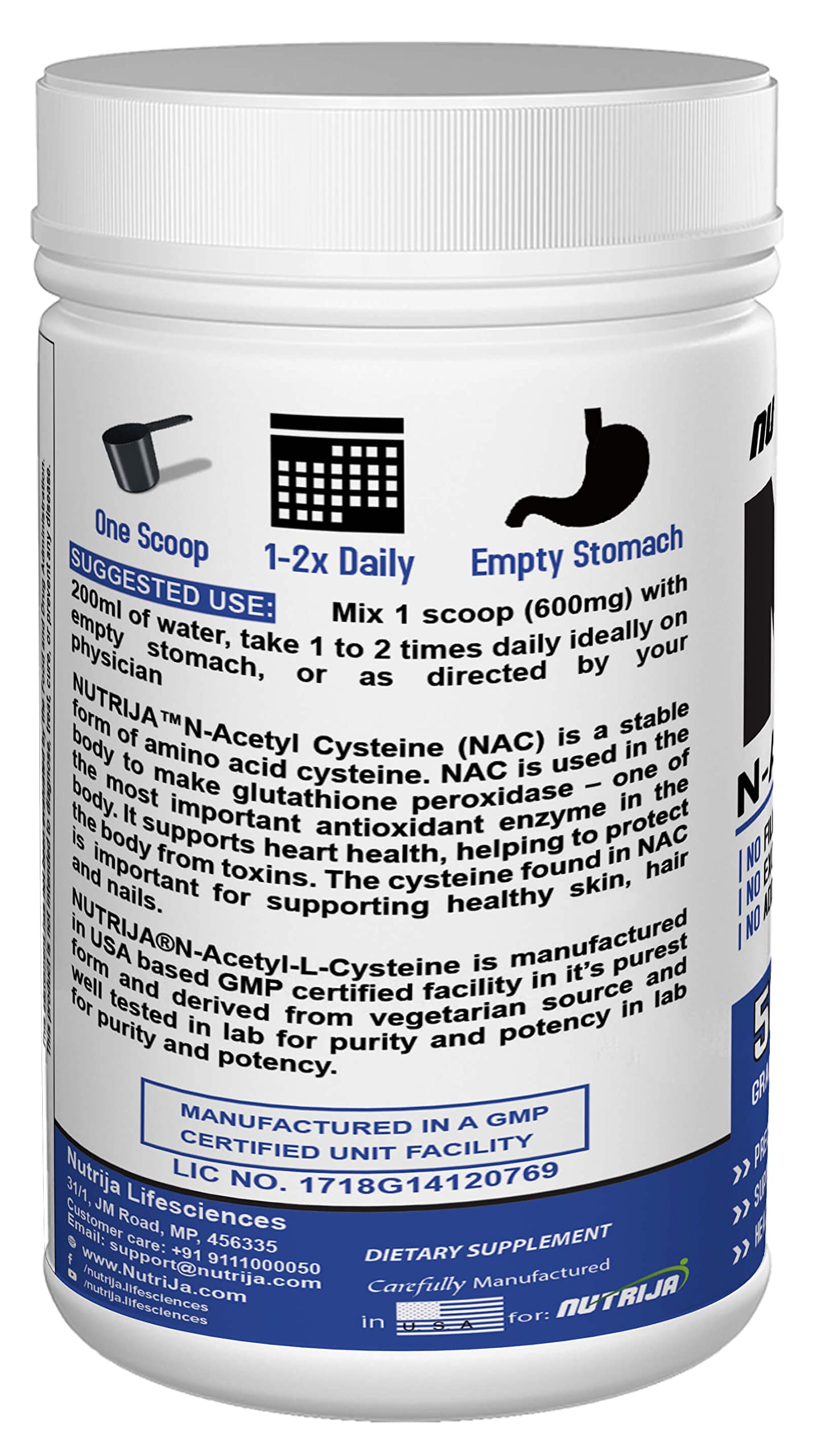 Dosing scoop with NAC powder for flexible, precise daily dosing