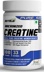 NutriJa Pure Creatine bottle label showing unflavored formula for clean gains.