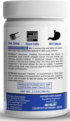 NutriJa Pure Creatine scoop dissolving in liquid for quick pre/post workout use.