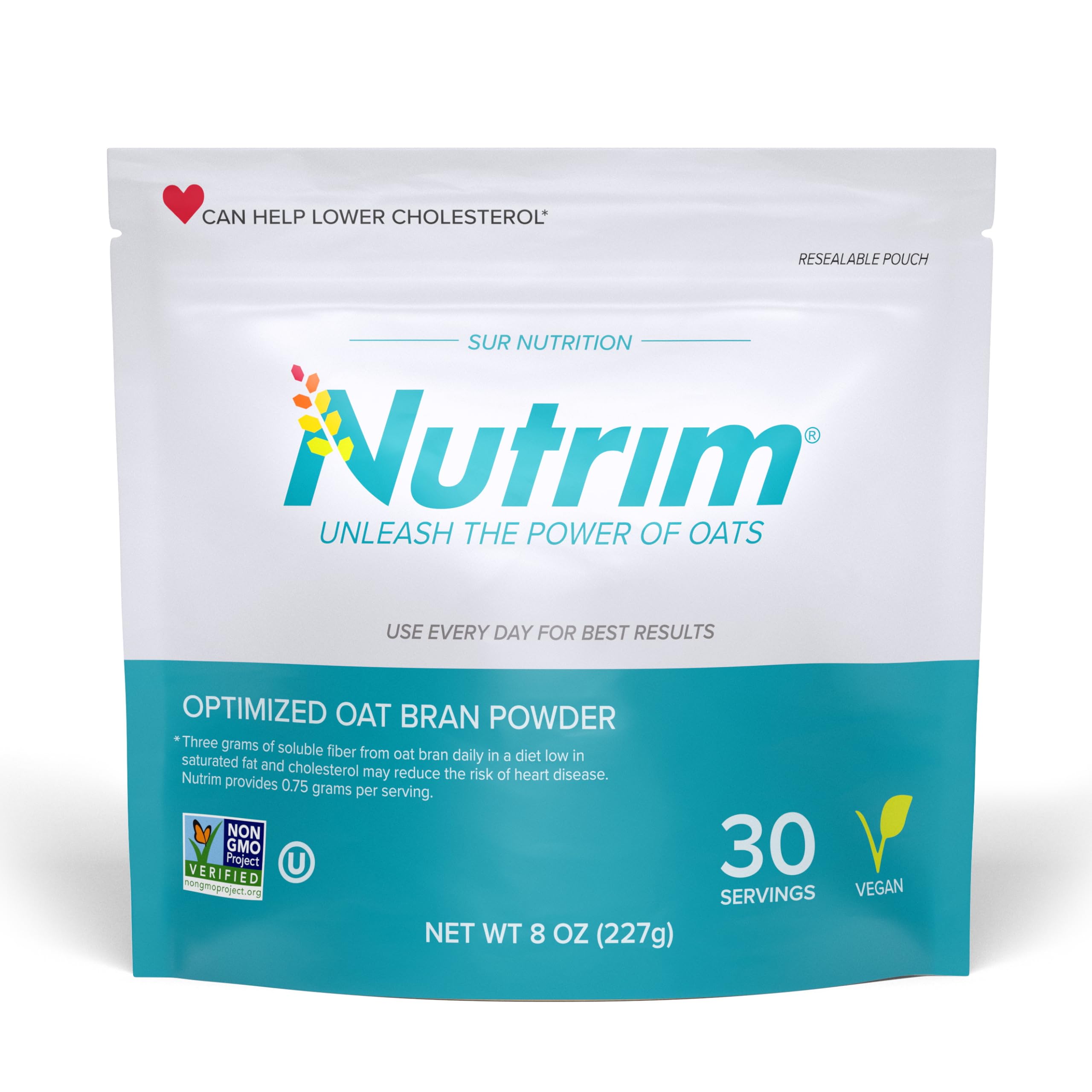 NUTRIM Oat Bran Powder with 750mg beta-glucan per serving for heart-friendly soluble fiber