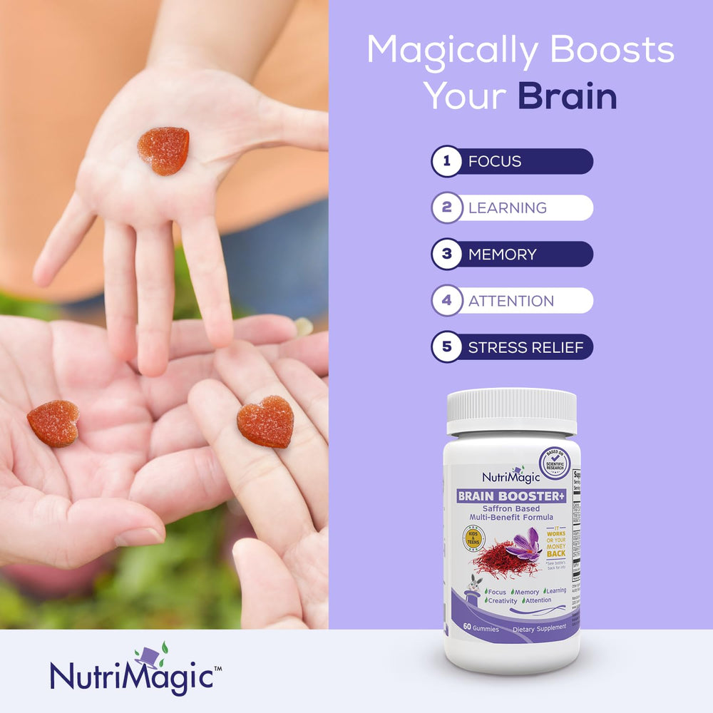 NutriMagic Brain Booster+ daily gummy dose for kids simplifies daily routines.