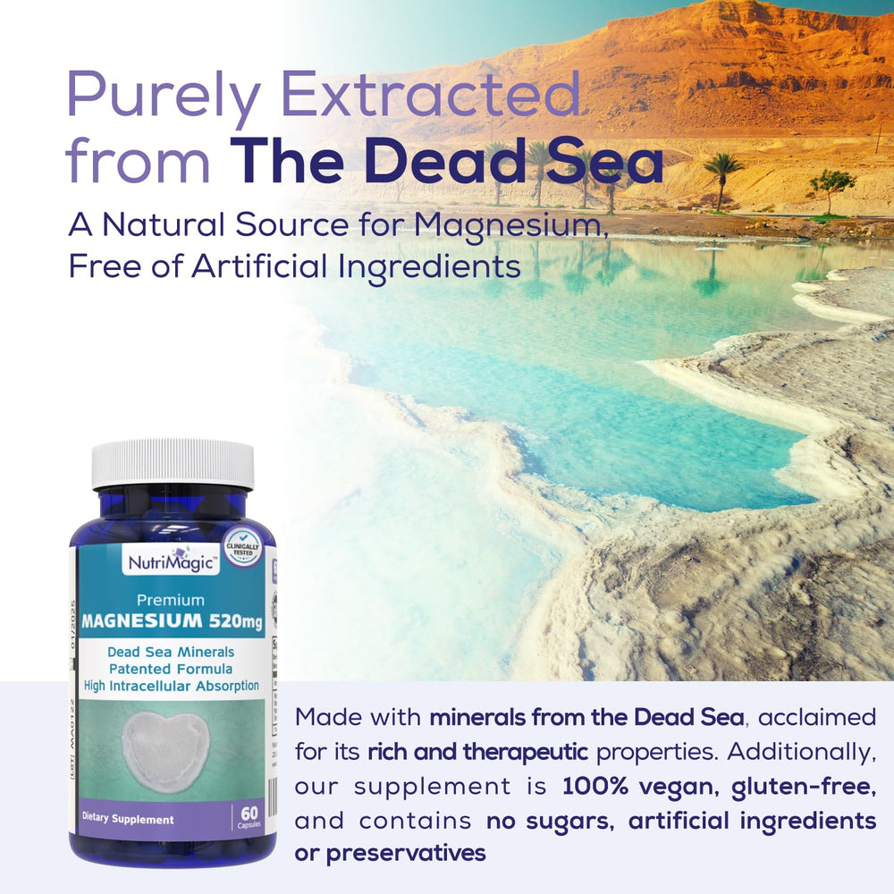 NutriMagic Dead Sea minerals graphic illustrating mineral source and performance