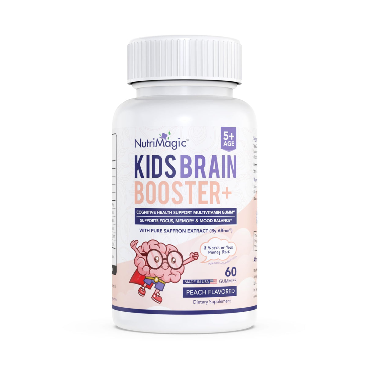 NutriMagic Kids Brain Booster gummies with Affron saffron support focused study sessions.