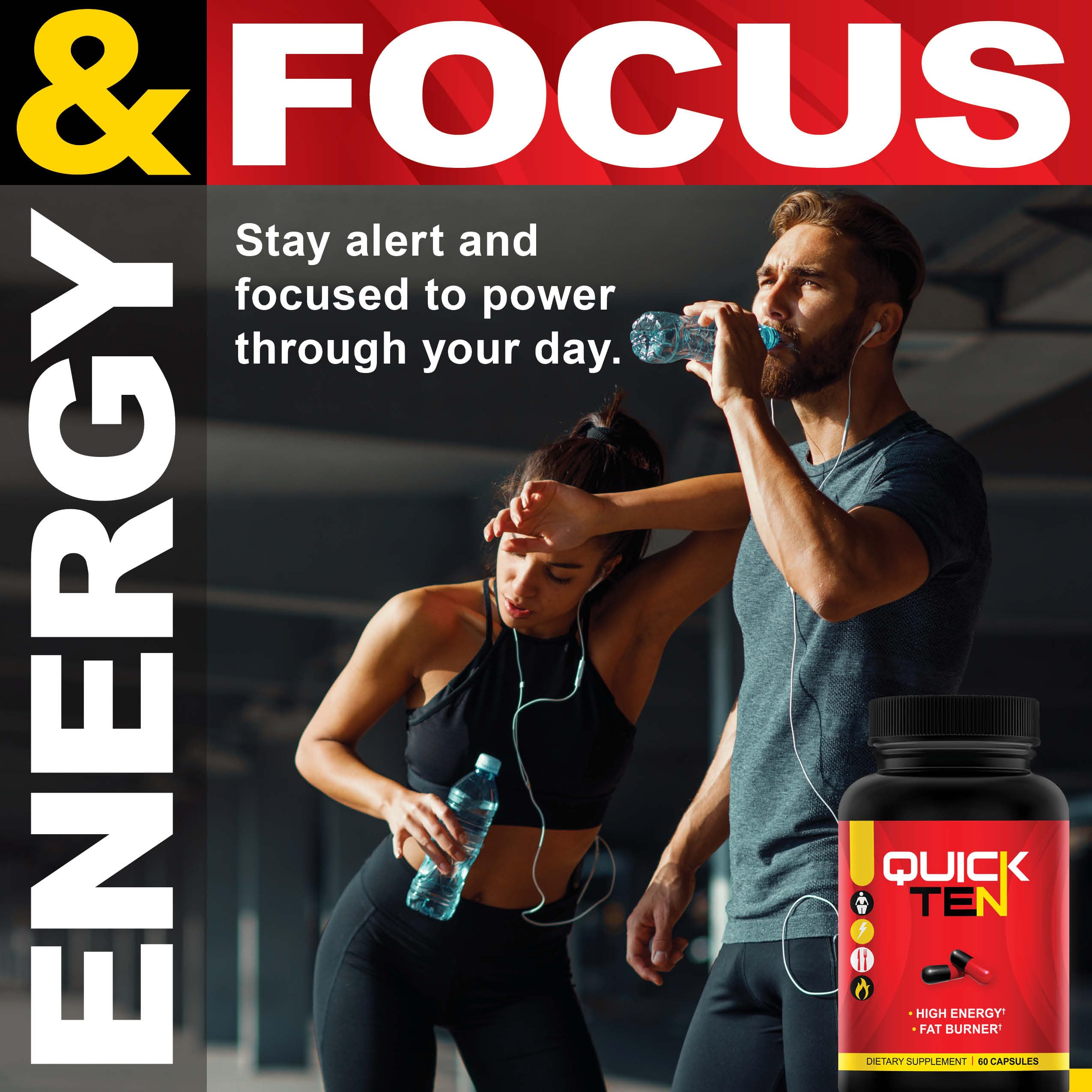 Nutriment Quick Ten glass with pills suggesting daytime energy and focus benefits.