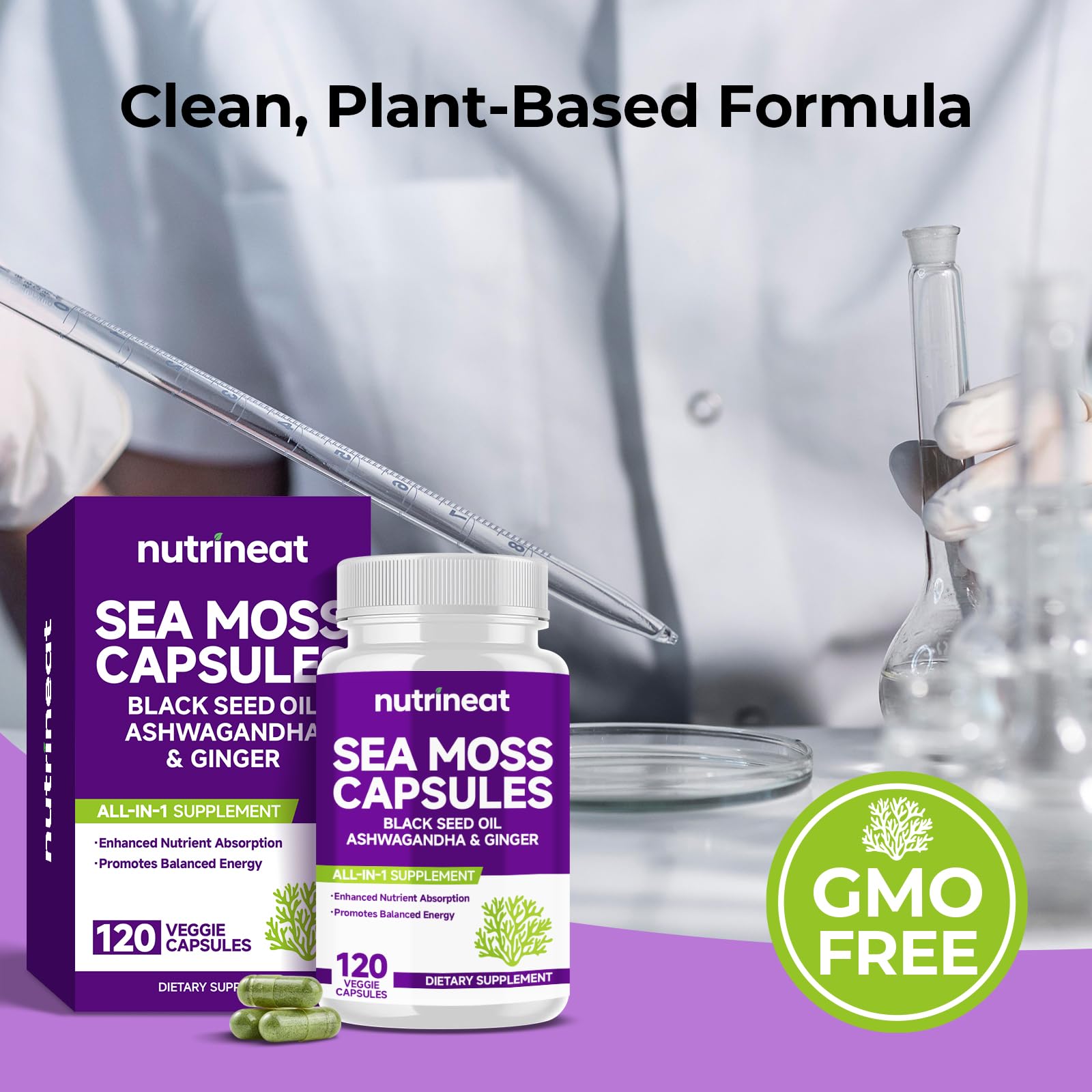 NutriNeat Sea Moss Capsules inside view of veggie capsules.