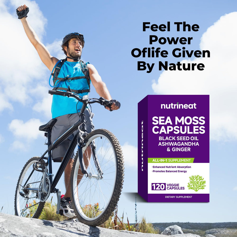 NutriNeat Sea Moss Capsules packaging emphasizing practical bottle design.