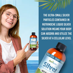 NutriNoche dropper bottle shows nano silver liquid ideal for easy dosing.