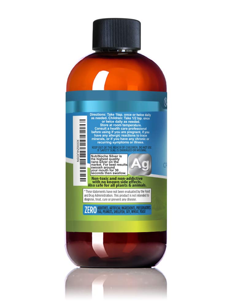 NutriNoche silver liquid with glass and water invites easy dilution