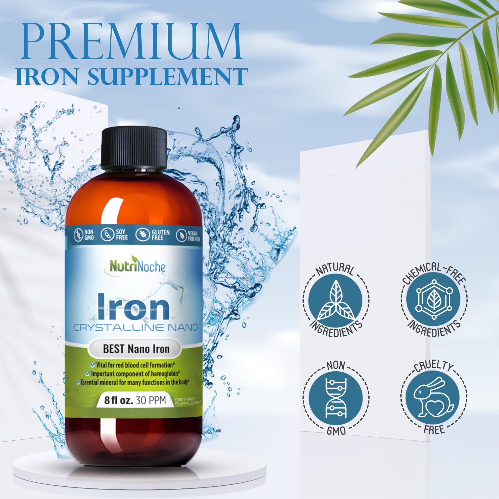 NutriNoche Liquid Iron label emphasizes vegan, high-potency formula.