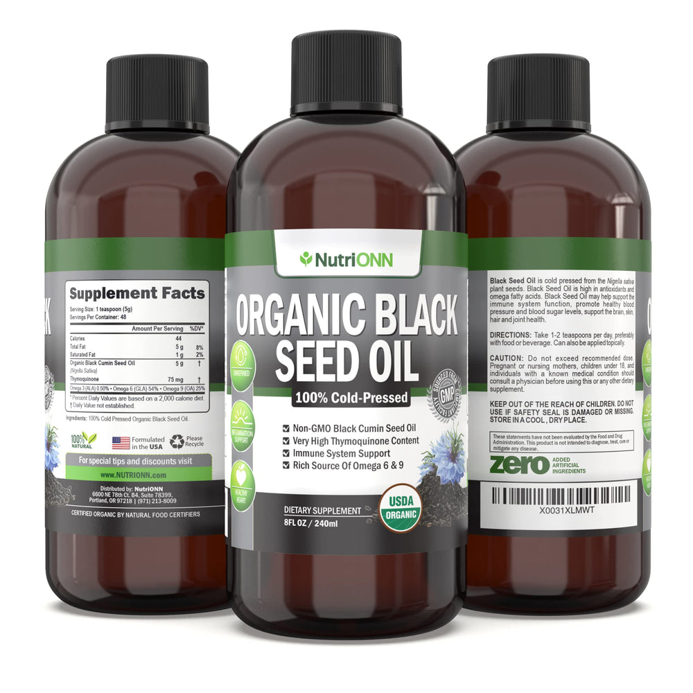 NutriONN Black Seed Oil ready to blend into smoothies.