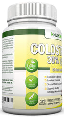 Close-up of 30% IgG detail on NutriONN Colostrum packaging.