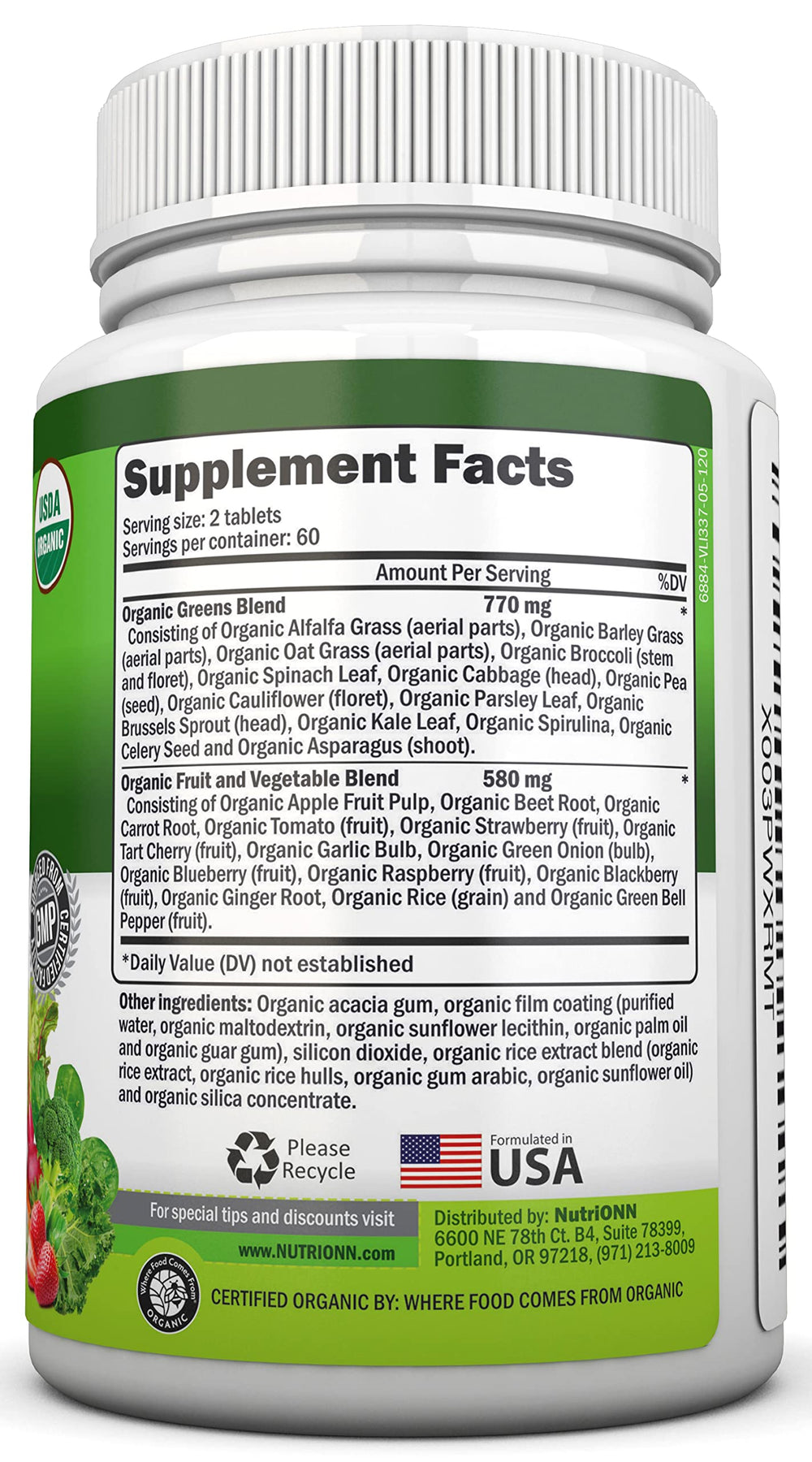 NutriONN Organic Super Greens pour image for on-the-go antioxidant support.