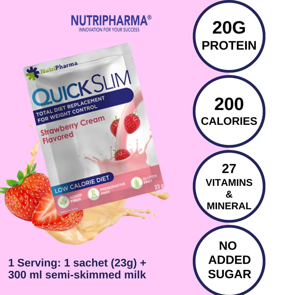 NUTRIPHARMA Quick Slim shake poured with milk in a glass