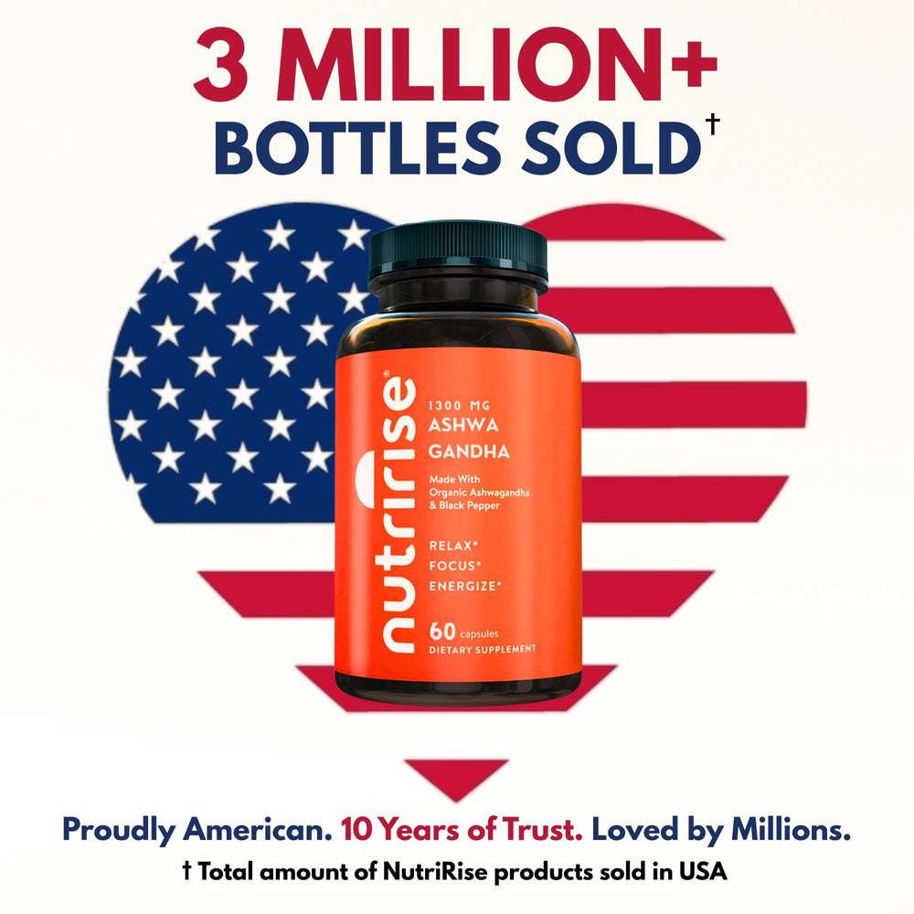 NutriRise ashwagandha root powder bottle showing root-based extract purity.