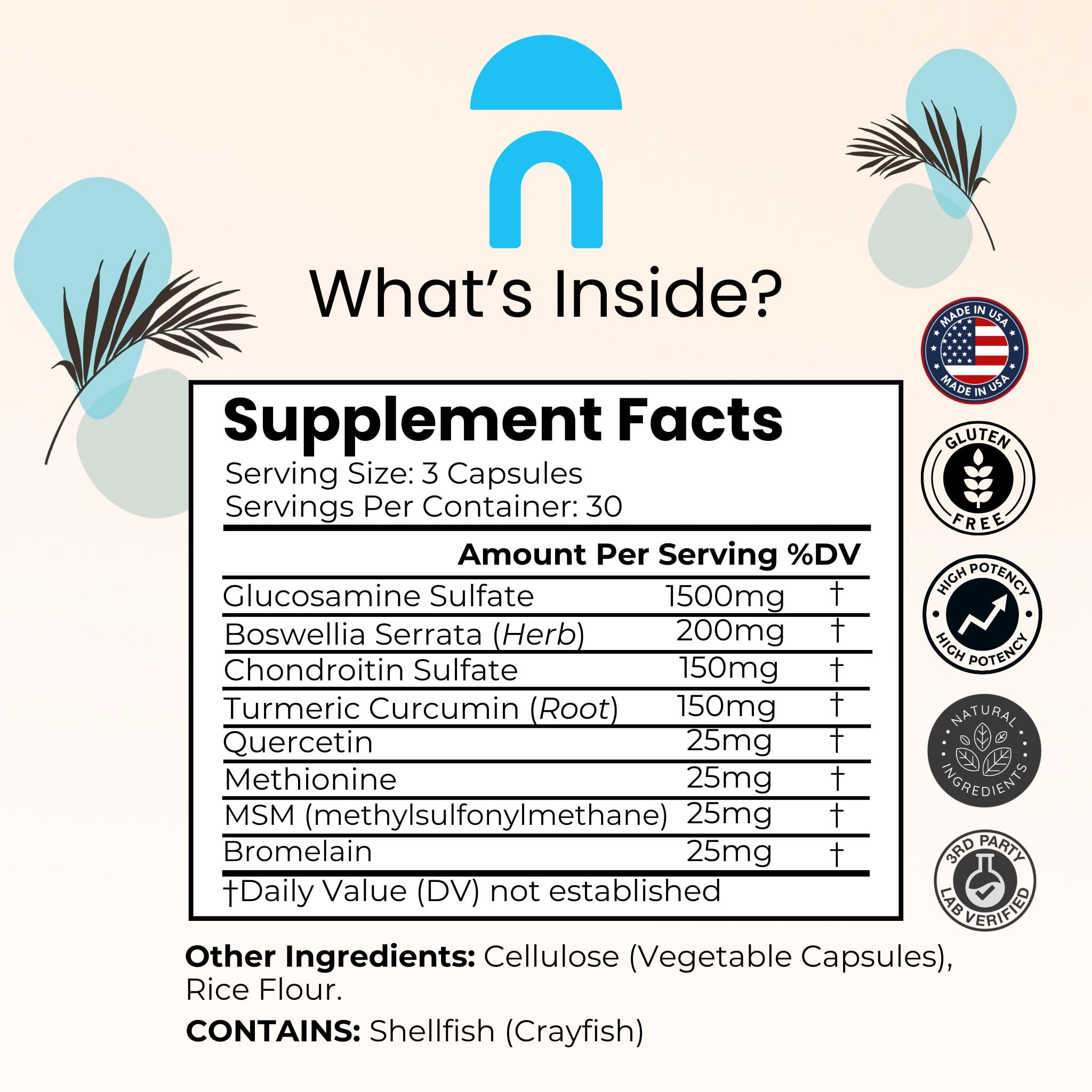 NutriRise Joint Flex capsules close-up highlighting white capsules and gluten-free formula.