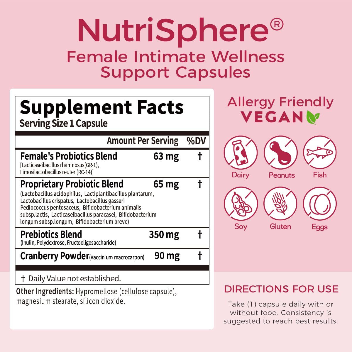 NutriShpere Cranberry & Prebiotics label emphasizing added support