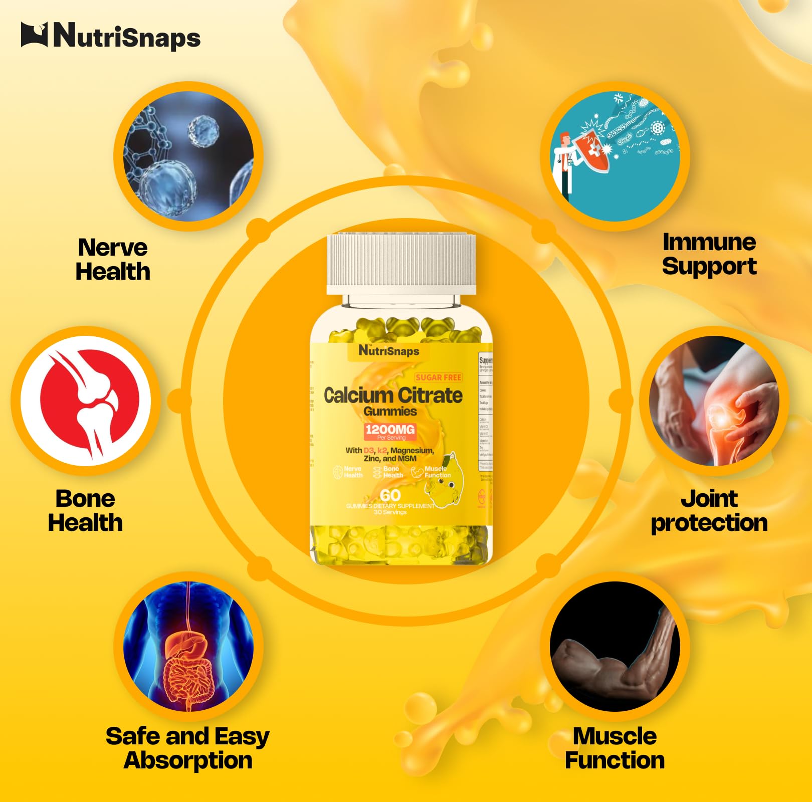 Nutrisnaps gummies packaging shows magnesium, zinc and MSM for a balanced mineral profile