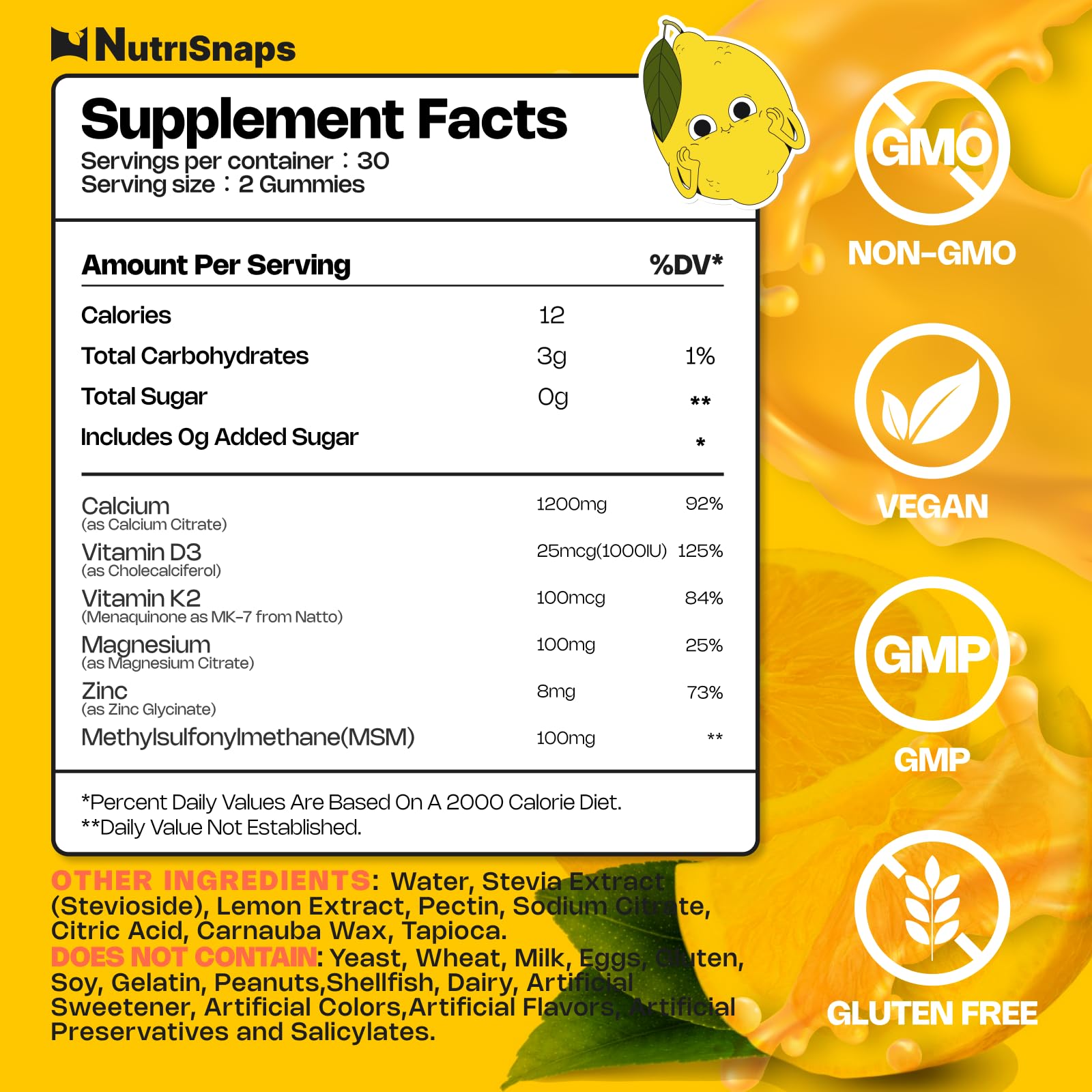 Nutrisnaps sugar-free lemon gummies on a spoon for easy daily calcium intake