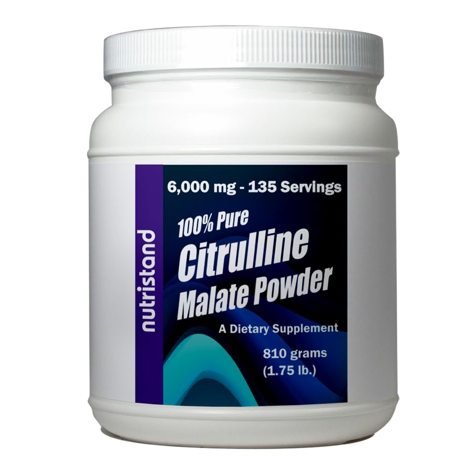NutriStand Citrulline Malate powder with scoop supports smooth mixing and endurance.