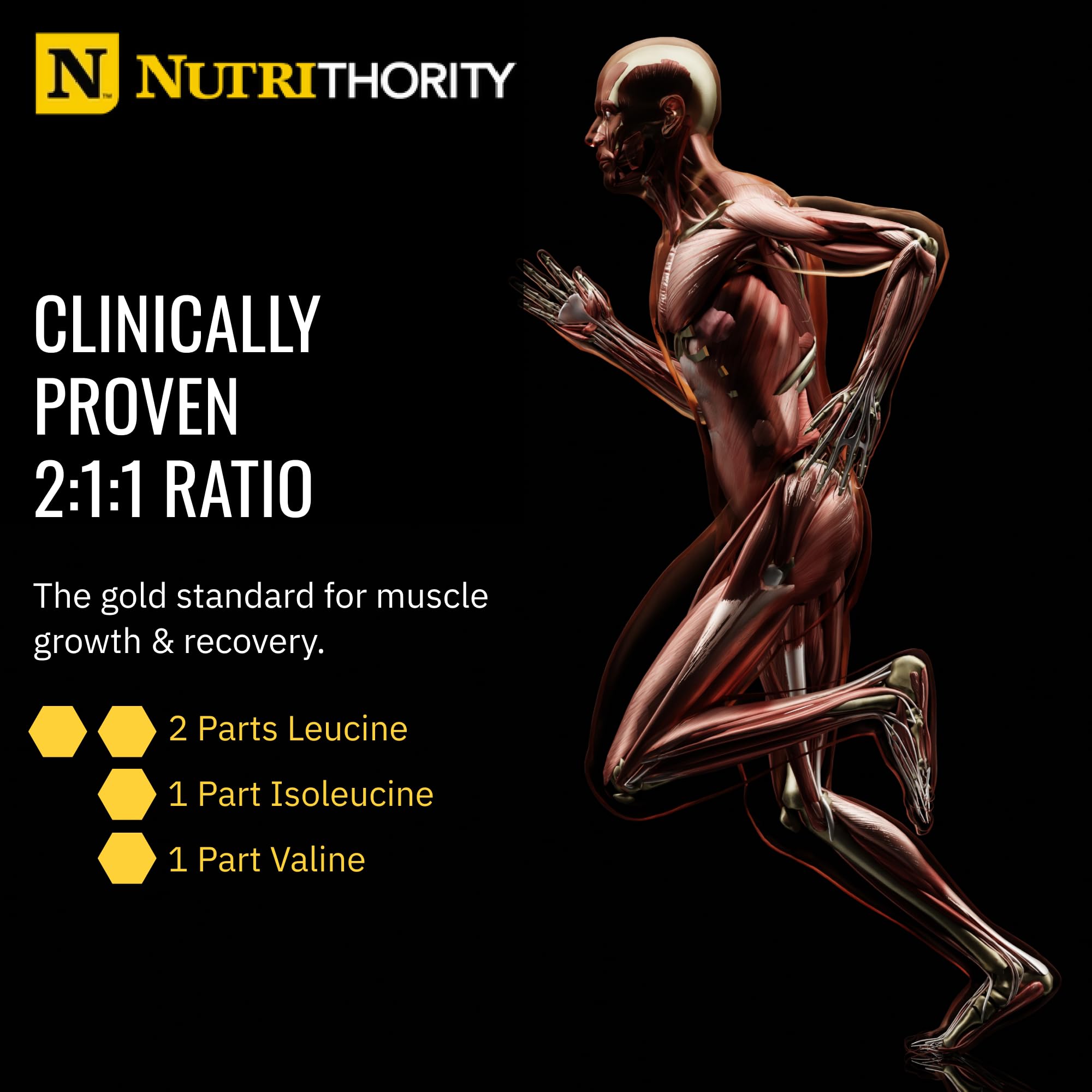 Nutrithority BCAA label close-up showing transparent ingredient details.