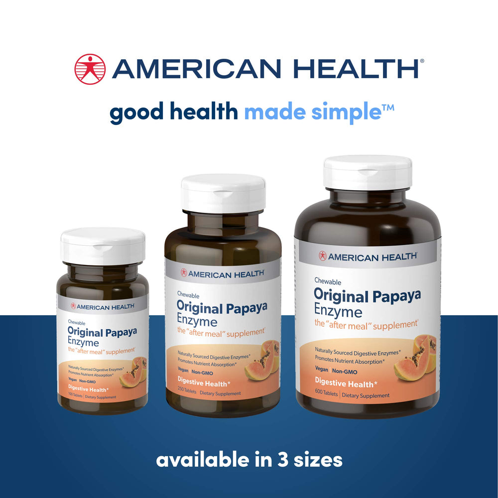 American Health papaya enzyme chewables support nutrient absorption and comfortable digestion after meals