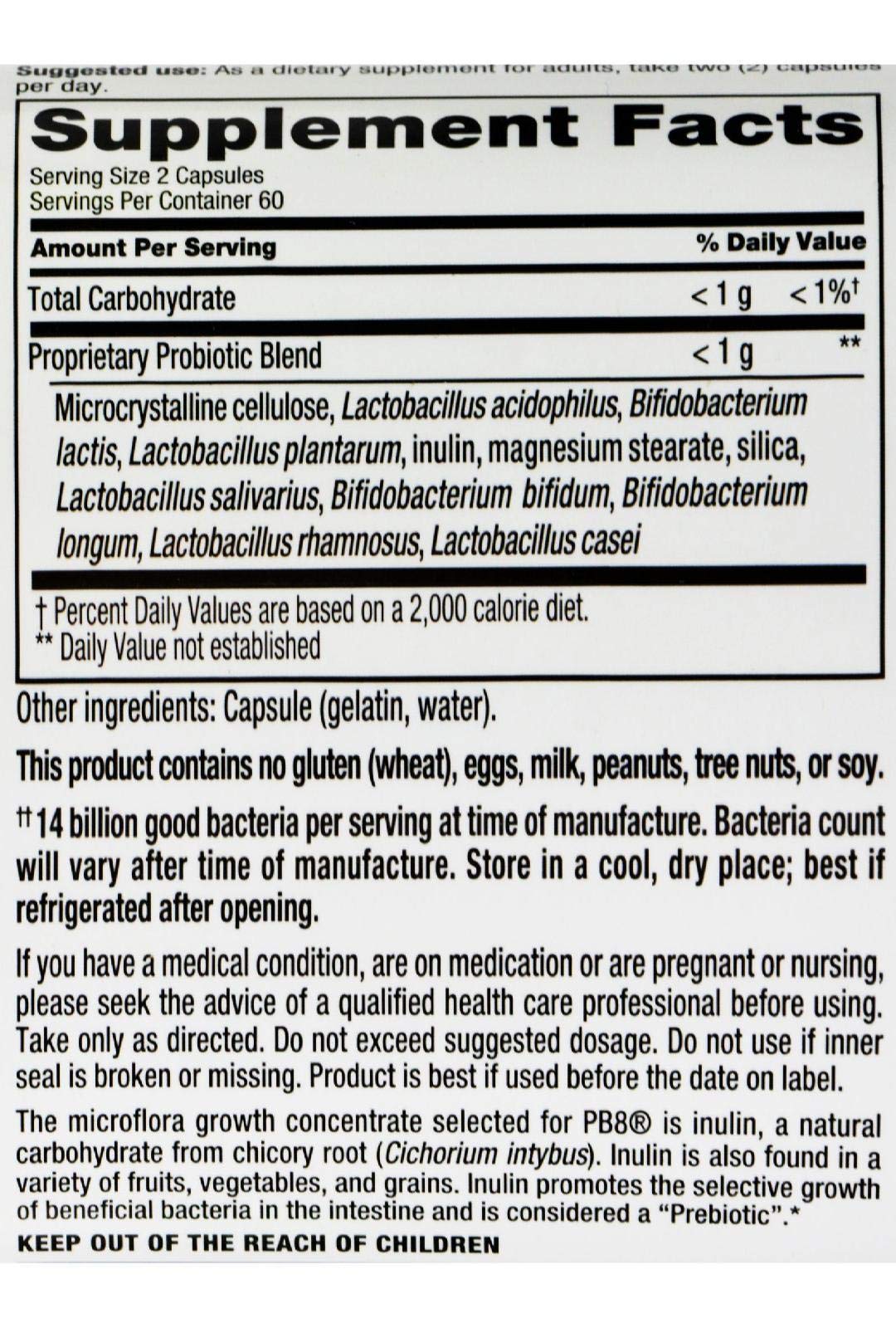 Nutrition Now Pb8 Acidophilus packaging highlighting gluten-free digestion support