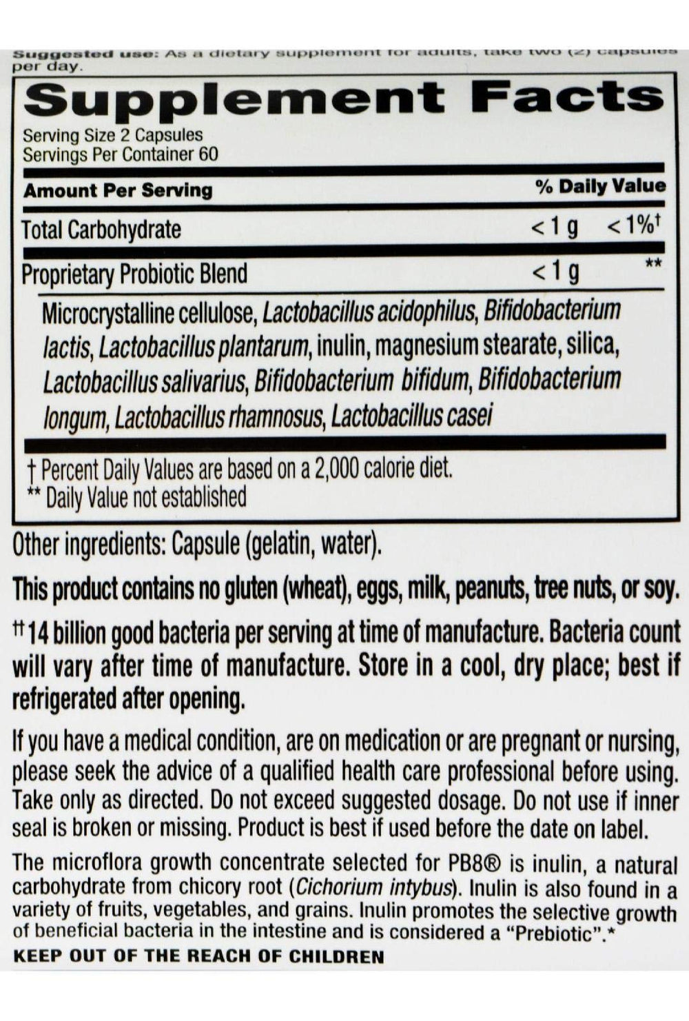 Nutrition Now Pb8 Acidophilus packaging highlighting gluten-free digestion support