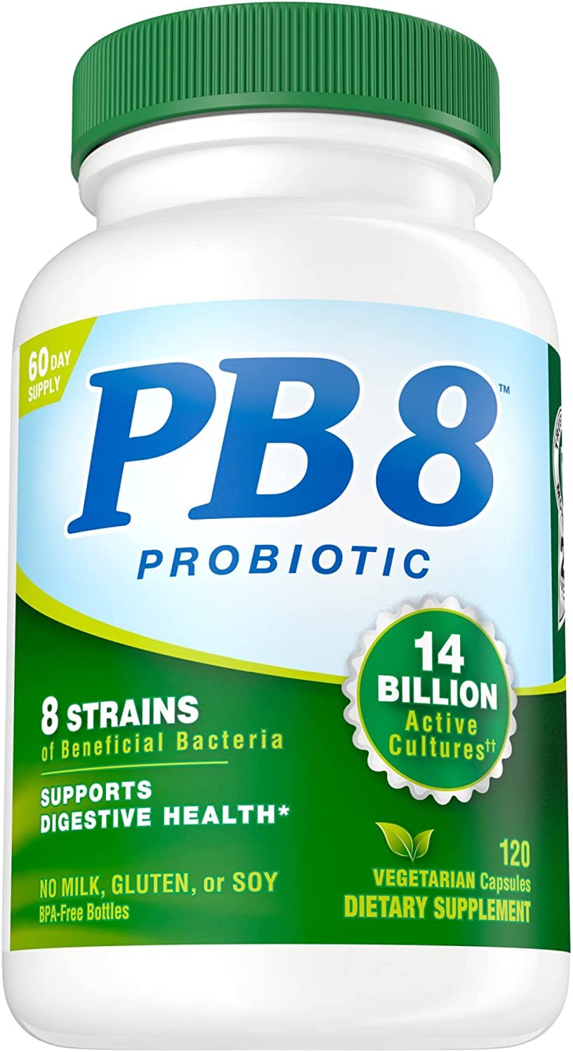 Nutrition Now Pb8 Acidophilus Vegetarian 120 Vcap bottle front with easy-to-swallow capsules for daily gut support.