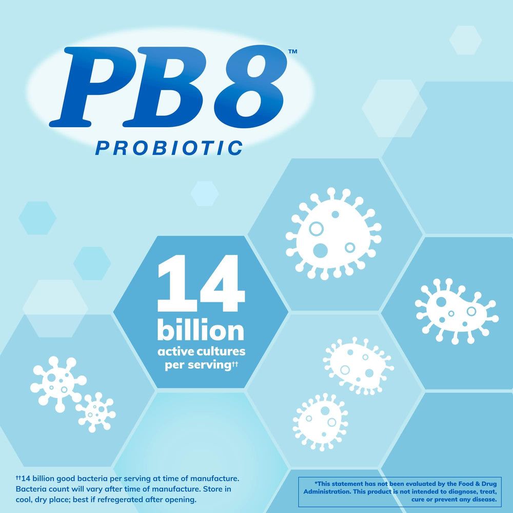 Nutrition Now PB 8 bottle emphasizes eight probiotic strains for gut balance
