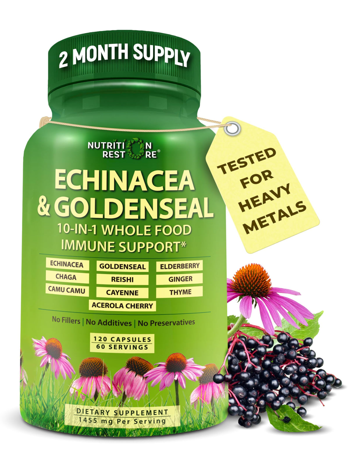 Nutrition Restore Echinacea Goldenseal bottle front for daily immune support.