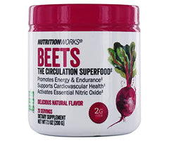 Nutrition Works Beets powder tub ready for mixing, supports energy and circulation