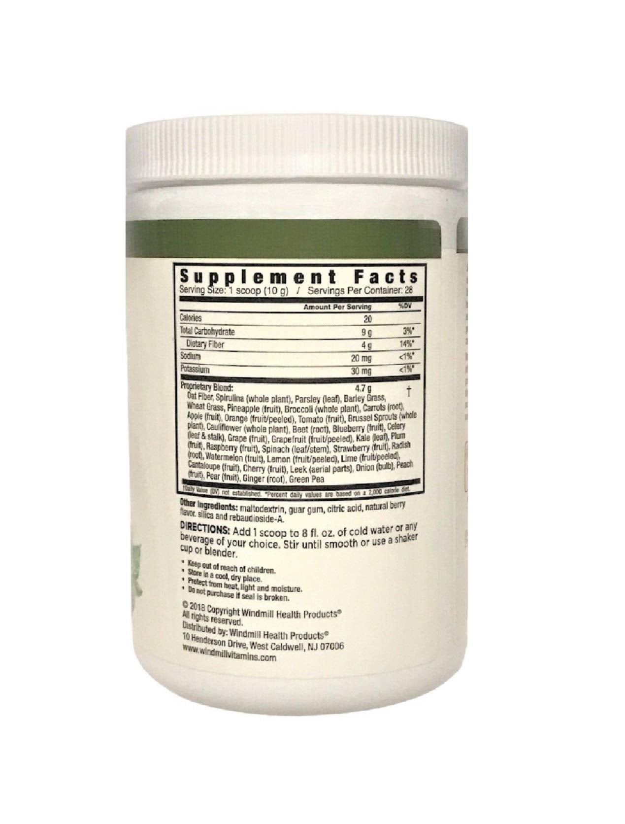 Nutrition Works Greens Powder Berry smoothie image showing easy mix in juice.