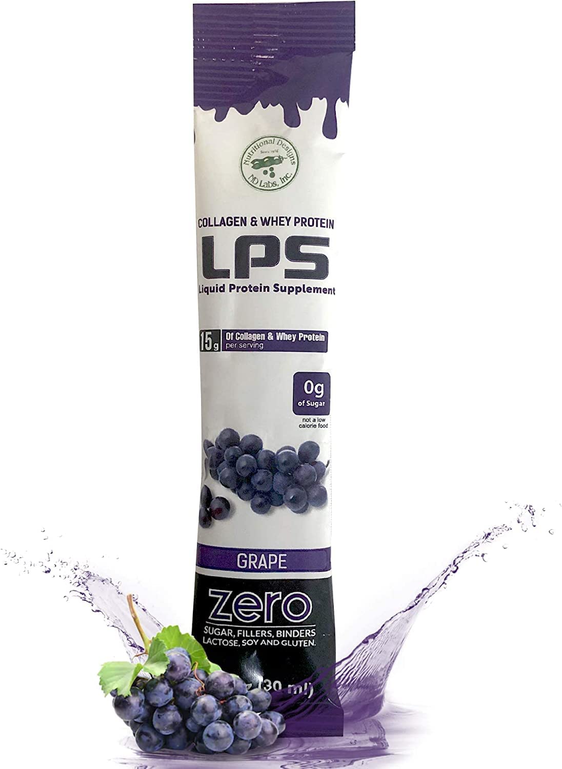 Nutritional Designs LPS bottle suggesting skin and hair support in an active lifestyle