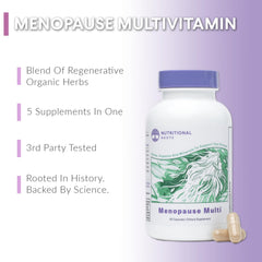 Nutritional Roots 5-in-1 bottle label closeup highlighting key ingredients like D3 and soy flavonoids.
