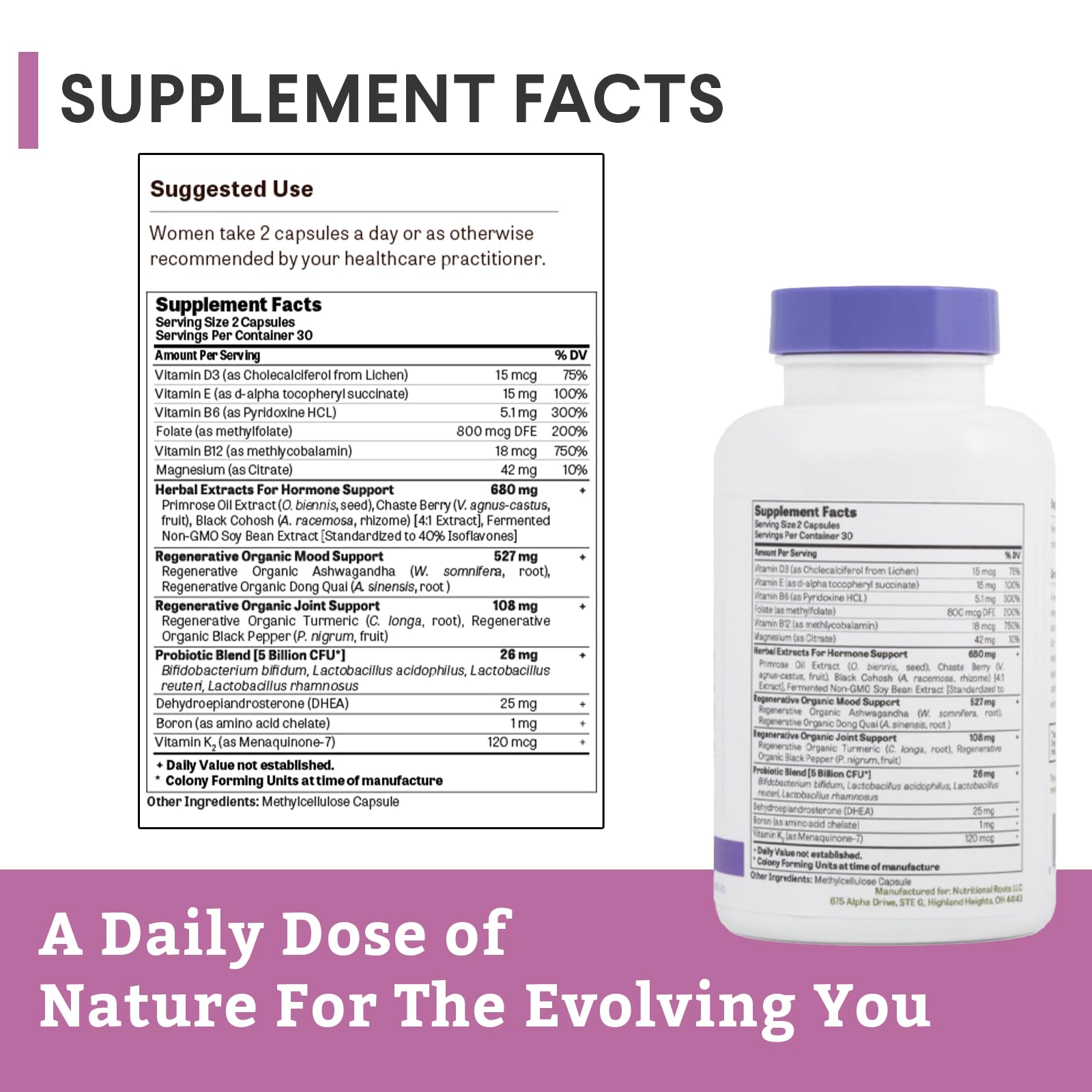 Nutritional Roots 5-in-1 lifestyle scene with bottle and spoon for convenient daily use.
