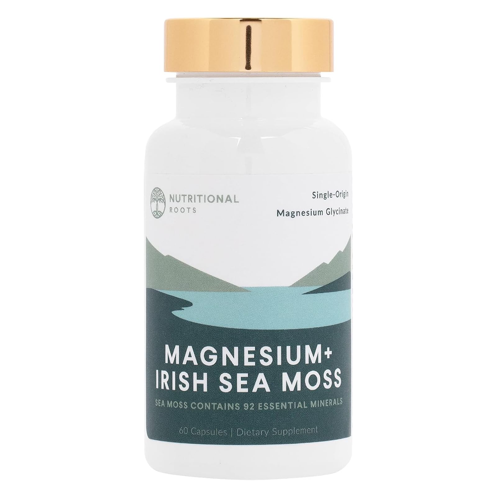 Nutritional Roots magnesium Irish Sea Moss bottle for daily mineral support.