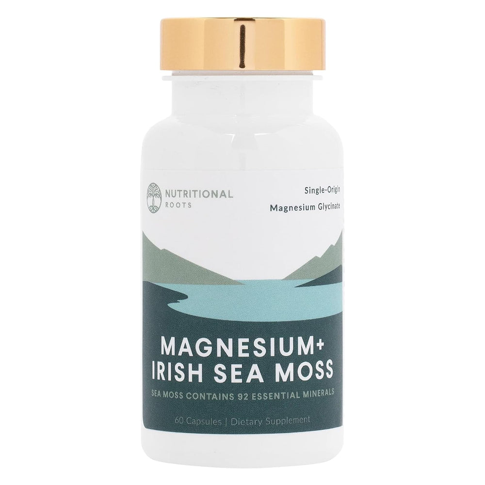 Nutritional Roots magnesium Irish Sea Moss bottle for daily mineral support.