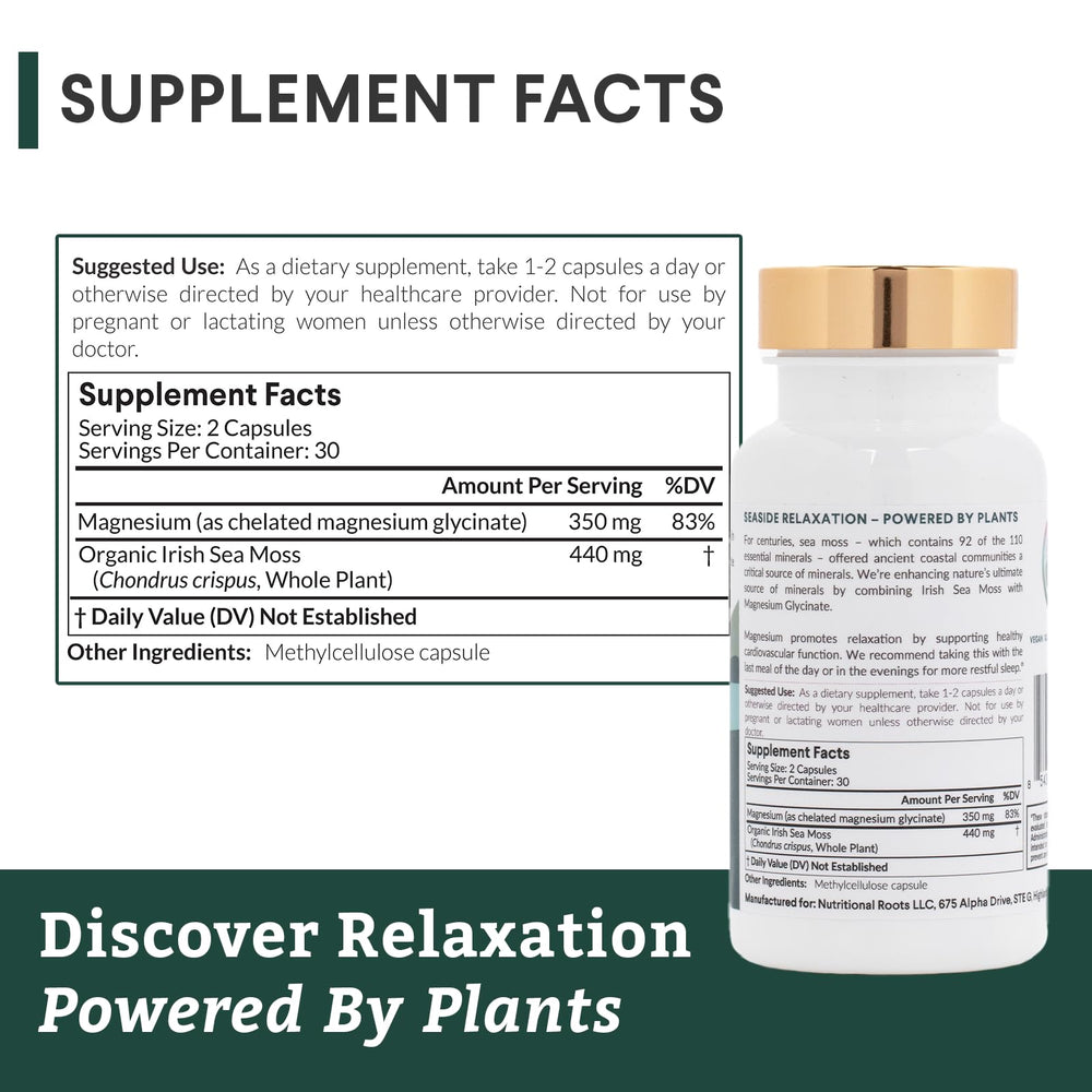 Nutritional Roots ingredients list highlighting Sea Moss minerals.